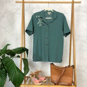 Vintage 90s Embroidered Gauze Button Up Top